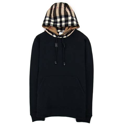 Check Hood Cotton Hoodie in Black 